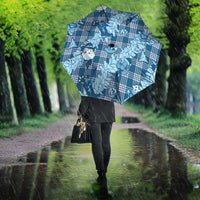 Blue Palaka Hawaii Cowboy Christmas Umbrella Paniolo Mix Maile Lei - Polynesian Pride