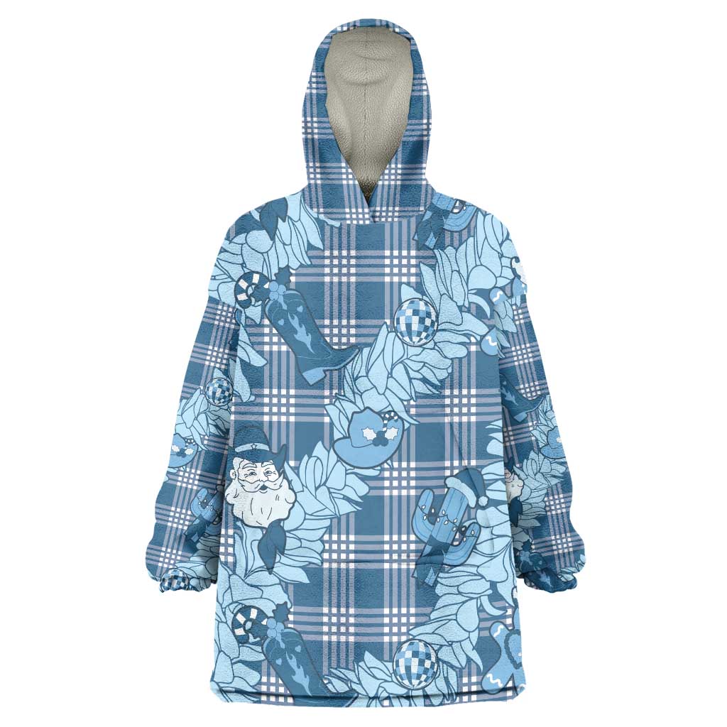 Blue Palaka Hawaii Cowboy Christmas Wearable Blanket Hoodie Paniolo Mix Maile Lei LT7 One Size Blue - Polynesian Pride