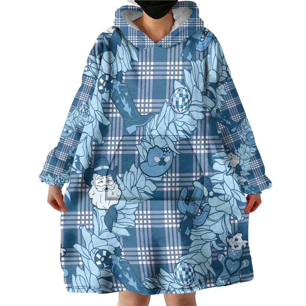 Blue Palaka Hawaii Cowboy Christmas Wearable Blanket Hoodie Paniolo Mix Maile Lei LT7 - Polynesian Pride