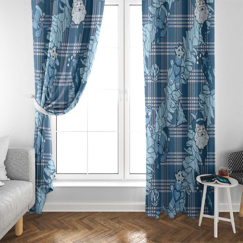 Blue Palaka Hawaii Cowboy Christmas Window Curtain Paniolo Mix Maile Lei - Polynesian Pride