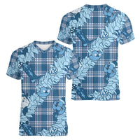 Blue Palaka Hawaii Cowboy Christmas Women V-Neck T-Shirt Paniolo Mix Maile Lei LT7 - Polynesian Pride