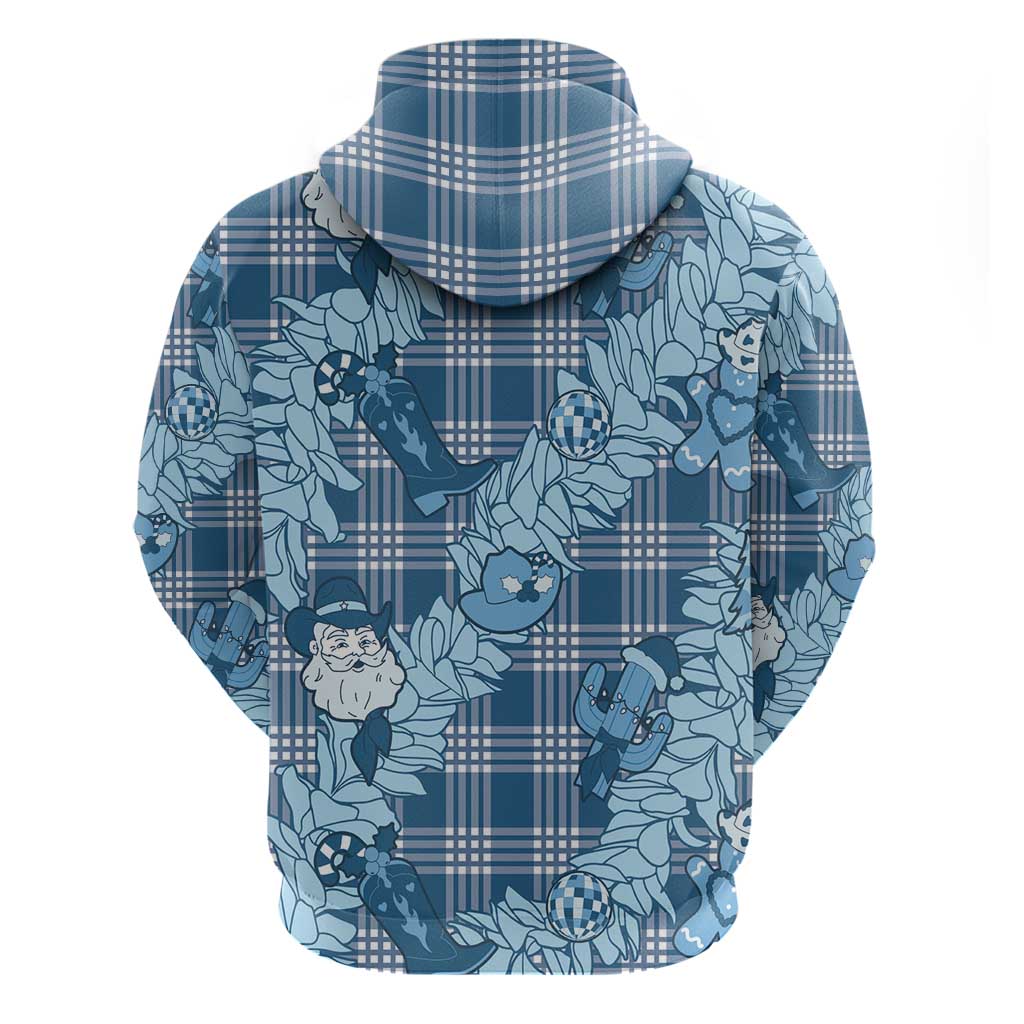 Blue Palaka Hawaii Cowboy Christmas Zip Hoodie Paniolo Mix Maile Lei - Polynesian Pride