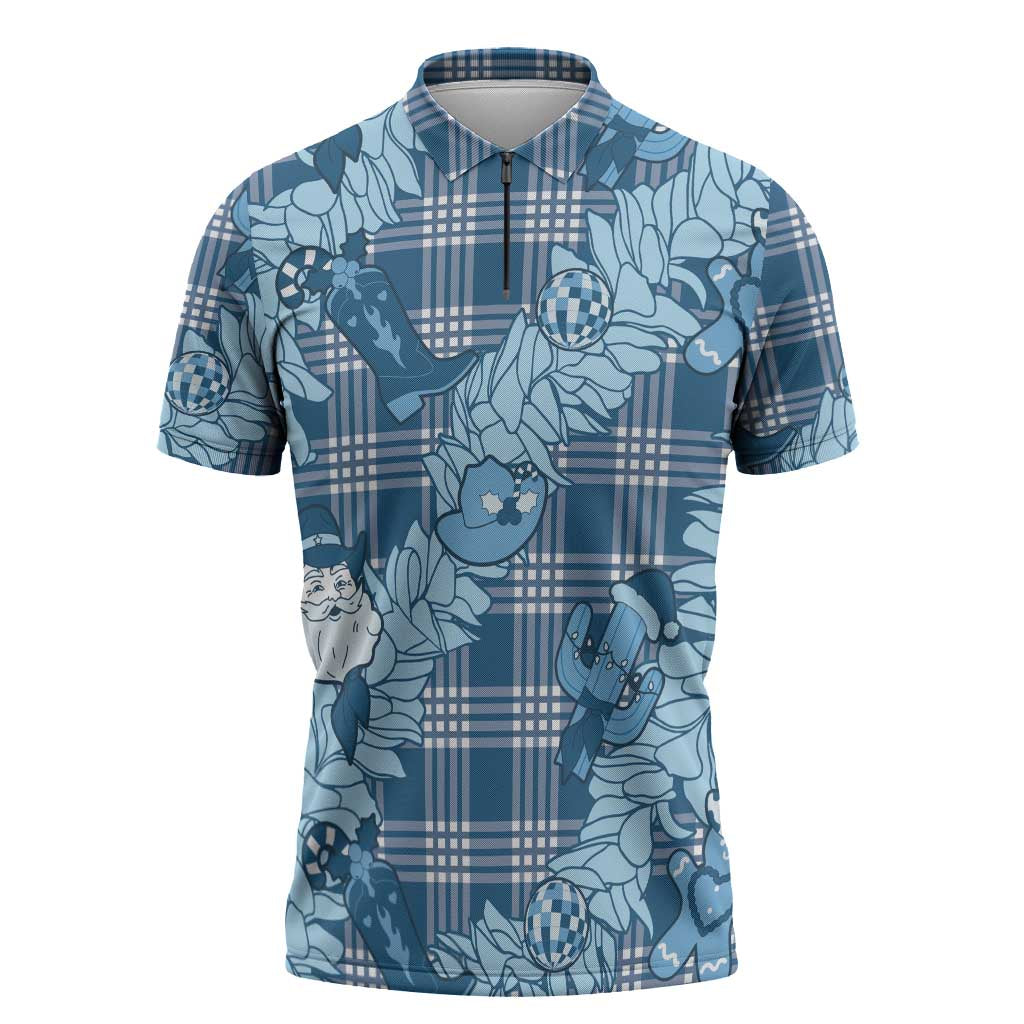 Blue Palaka Hawaii Cowboy Christmas Zipper Polo Shirt Paniolo Mix Maile Lei LT7 Blue - Polynesian Pride