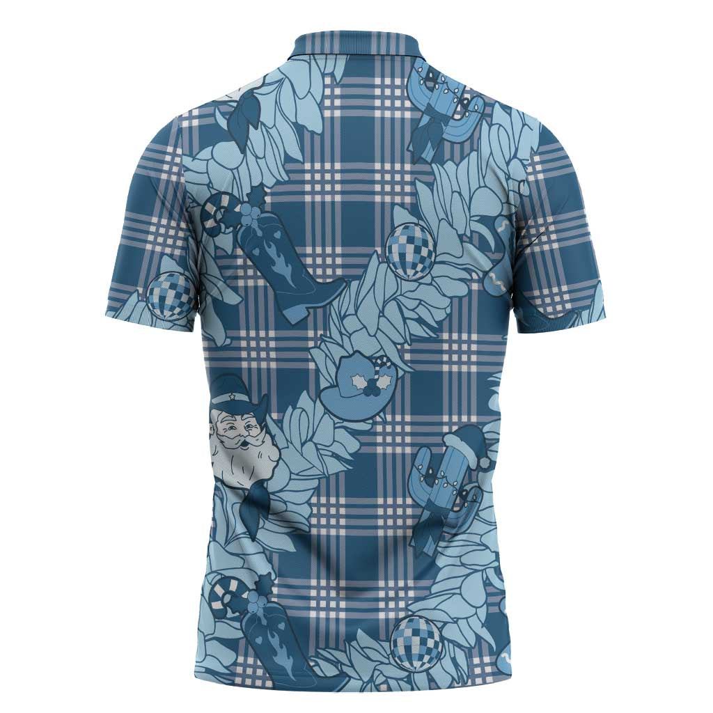 Blue Palaka Hawaii Cowboy Christmas Zipper Polo Shirt Paniolo Mix Maile Lei LT7 - Polynesian Pride