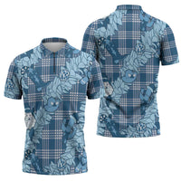 Blue Palaka Hawaii Cowboy Christmas Zipper Polo Shirt Paniolo Mix Maile Lei LT7 - Polynesian Pride