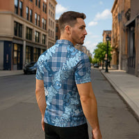 Blue Palaka Hawaii Cowboy Christmas Zipper Polo Shirt Paniolo Mix Maile Lei LT7 - Polynesian Pride