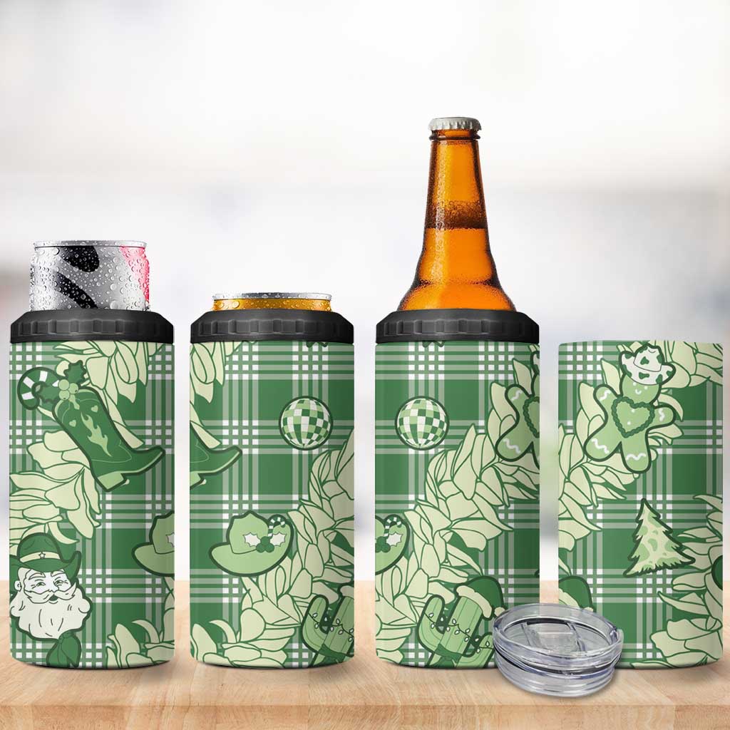 Green Palaka Hawaii Cowboy Christmas 4 in 1 Can Cooler Tumbler Paniolo Mix Maile Lei LT7 - Polynesian Pride