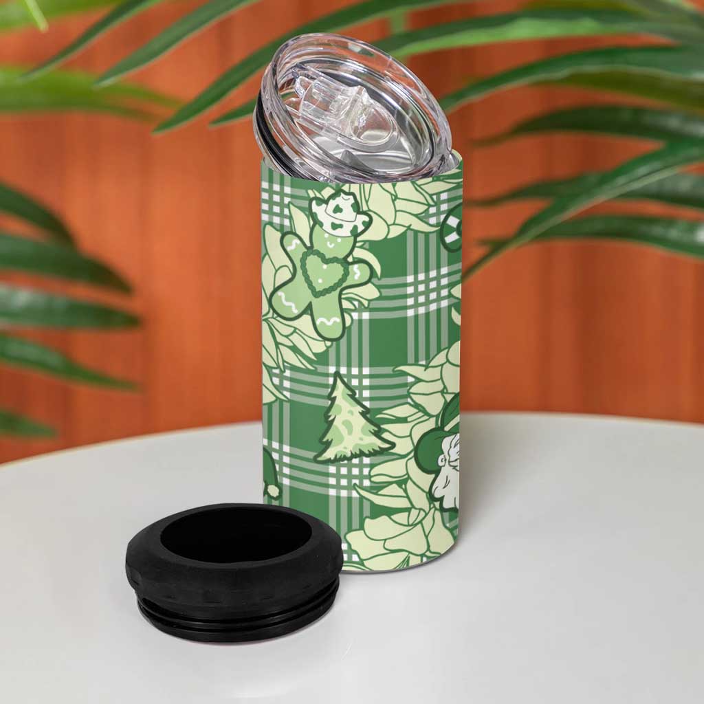 Green Palaka Hawaii Cowboy Christmas 4 in 1 Can Cooler Tumbler Paniolo Mix Maile Lei LT7 - Polynesian Pride