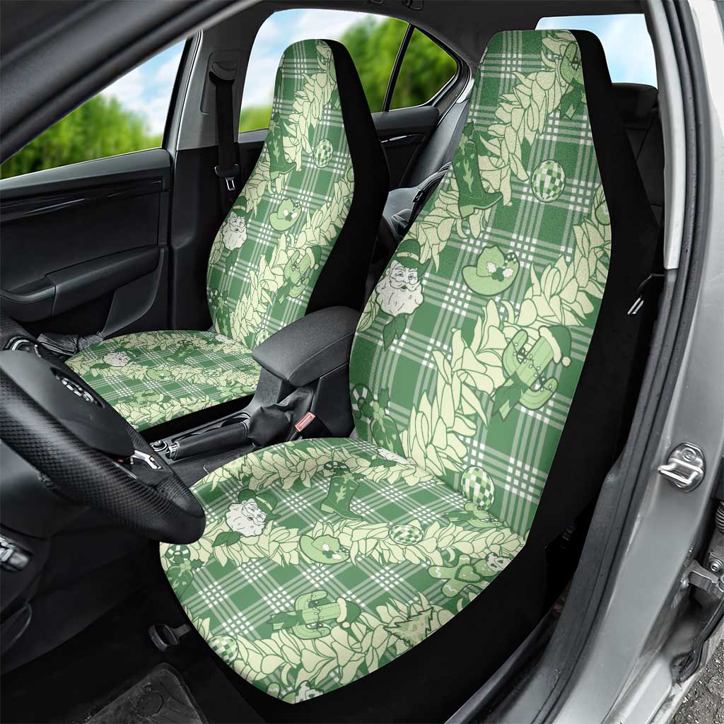 Green Palaka Hawaii Cowboy Christmas Car Seat Cover Paniolo Mix Maile Lei LT7 - Polynesian Pride