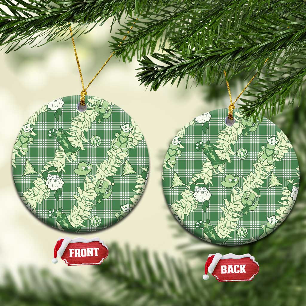 Green Palaka Hawaii Cowboy Christmas Ceramic Ornament Paniolo Mix Maile Lei - Polynesian Pride