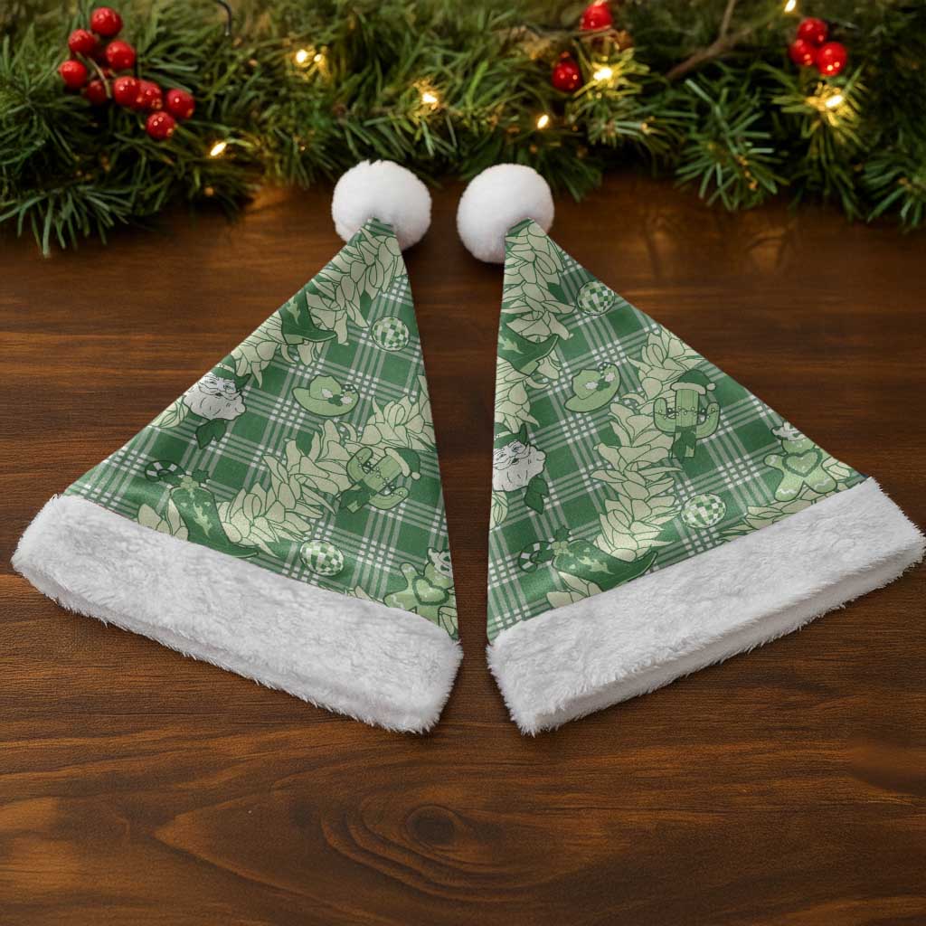 Green Palaka Hawaii Cowboy Christmas Santa Hat Paniolo Mix Maile Lei - Polynesian Pride