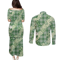 Green Palaka Hawaii Cowboy Christmas Couples Matching Puletasi and Long Sleeve Button Shirt Paniolo Mix Maile Lei LT7 - Polynesian Pride
