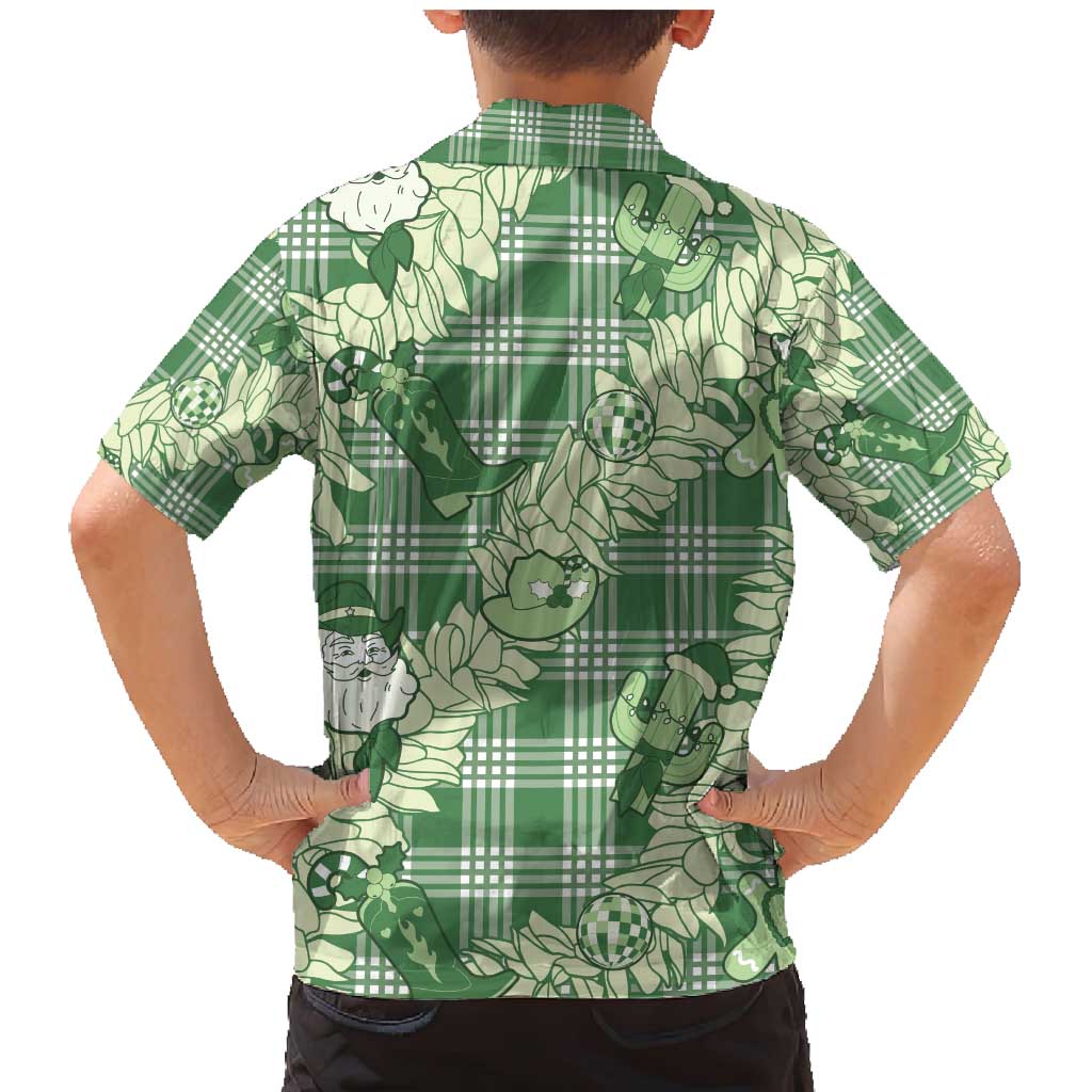 Green Palaka Hawaii Cowboy Christmas Family Matching Mermaid Dress and Hawaiian Shirt Paniolo Mix Maile Lei LT7 - Polynesian Pride