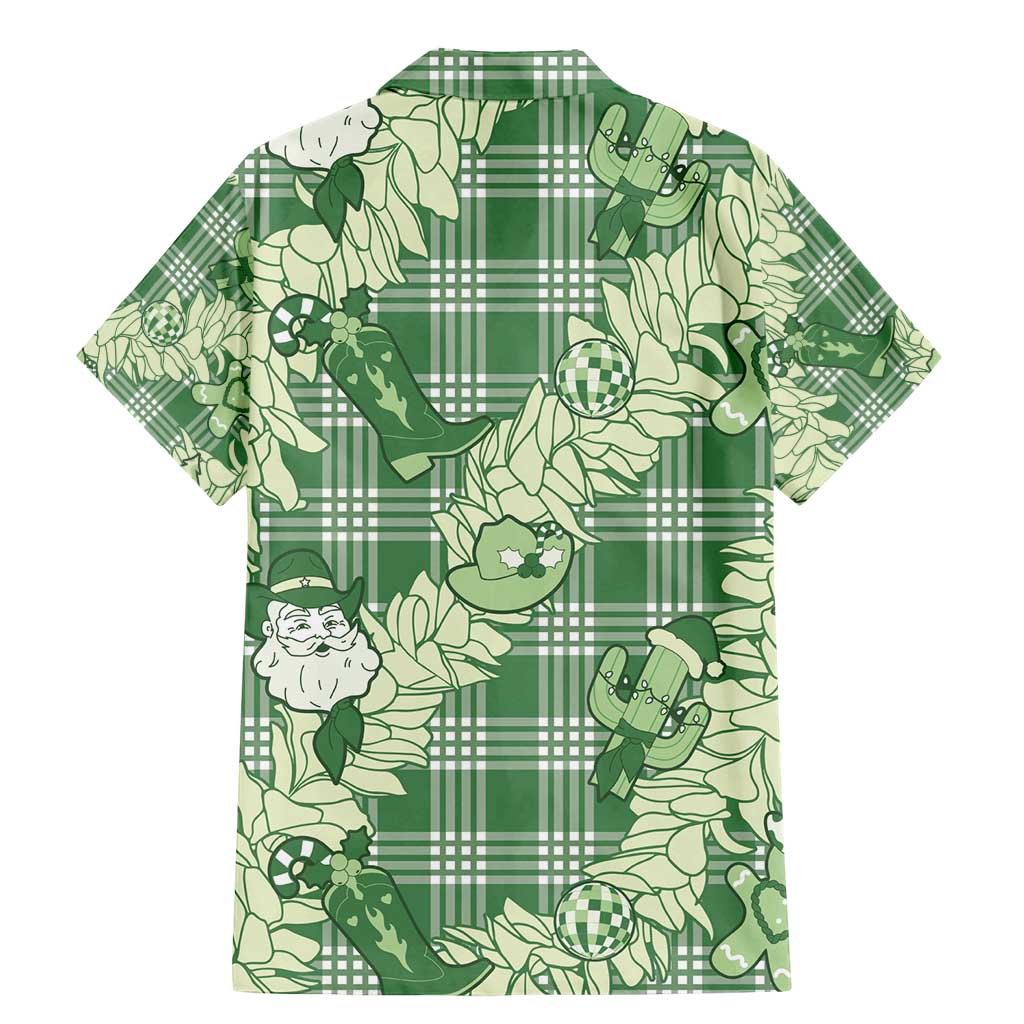 Green Palaka Hawaii Cowboy Christmas Family Matching Mermaid Dress and Hawaiian Shirt Paniolo Mix Maile Lei LT7 - Polynesian Pride