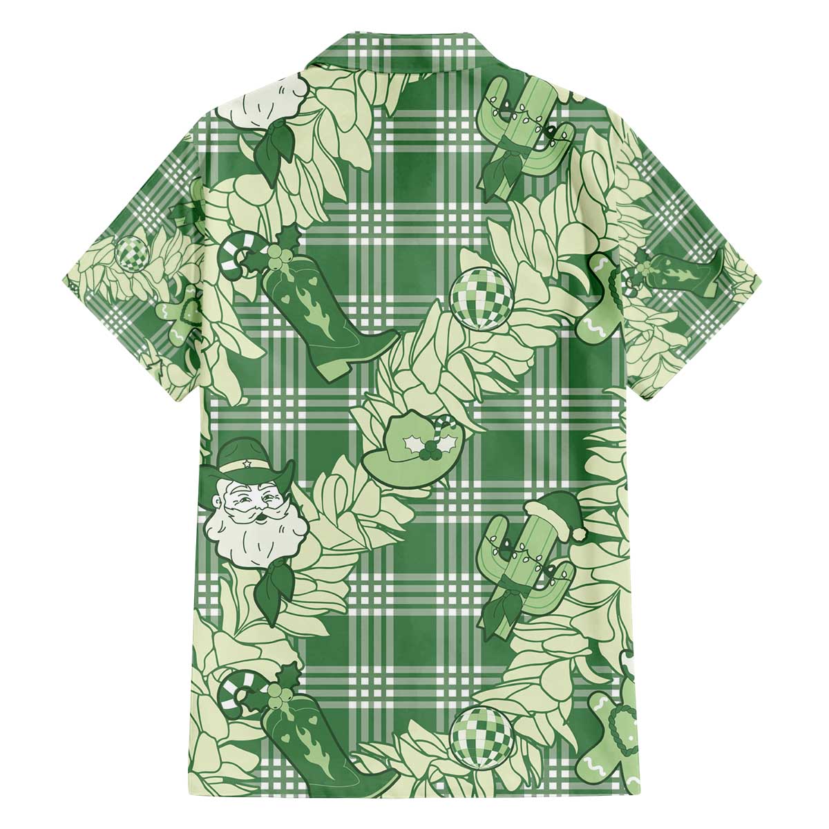 Green Palaka Hawaii Cowboy Christmas Family Matching Off The Shoulder Long Sleeve Dress and Hawaiian Shirt Paniolo Mix Maile Lei LT7 - Polynesian Pride