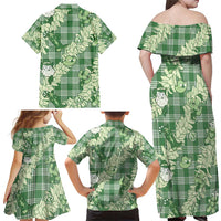 Green Palaka Hawaii Cowboy Christmas Family Matching Off Shoulder Maxi Dress and Hawaiian Shirt Paniolo Mix Maile Lei LT7 - Polynesian Pride