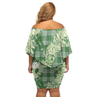 Green Palaka Hawaii Cowboy Christmas Family Matching Off Shoulder Short Dress and Hawaiian Shirt Paniolo Mix Maile Lei LT7 - Polynesian Pride