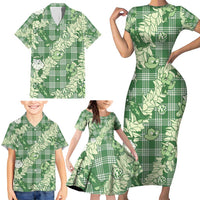 Green Palaka Hawaii Cowboy Christmas Family Matching Short Sleeve Bodycon Dress and Hawaiian Shirt Paniolo Mix Maile Lei LT7 - Polynesian Pride
