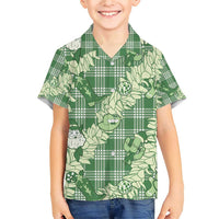 Green Palaka Hawaii Cowboy Christmas Family Matching Short Sleeve Bodycon Dress and Hawaiian Shirt Paniolo Mix Maile Lei LT7 Son's Shirt Green - Polynesian Pride