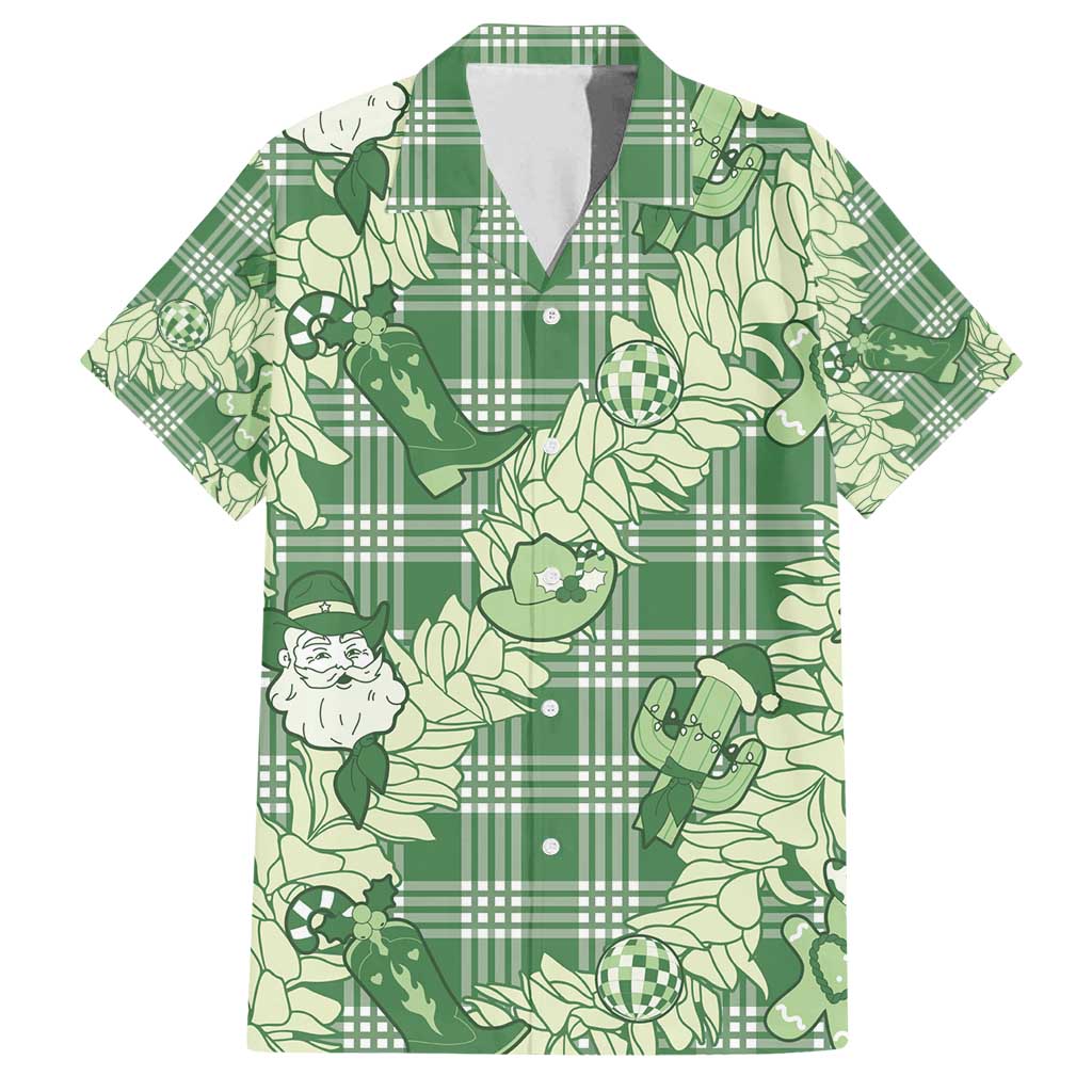 Green Palaka Hawaii Cowboy Christmas Family Matching Summer Maxi Dress and Hawaiian Shirt Paniolo Mix Maile Lei LT7 Dad's Shirt - Short Sleeve Green - Polynesian Pride