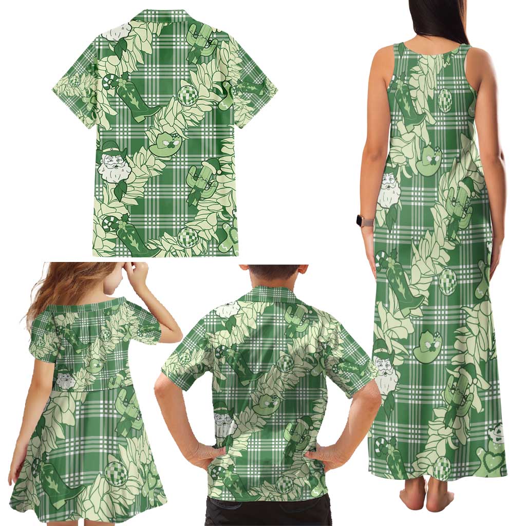 Green Palaka Hawaii Cowboy Christmas Family Matching Tank Maxi Dress and Hawaiian Shirt Paniolo Mix Maile Lei LT7 - Polynesian Pride