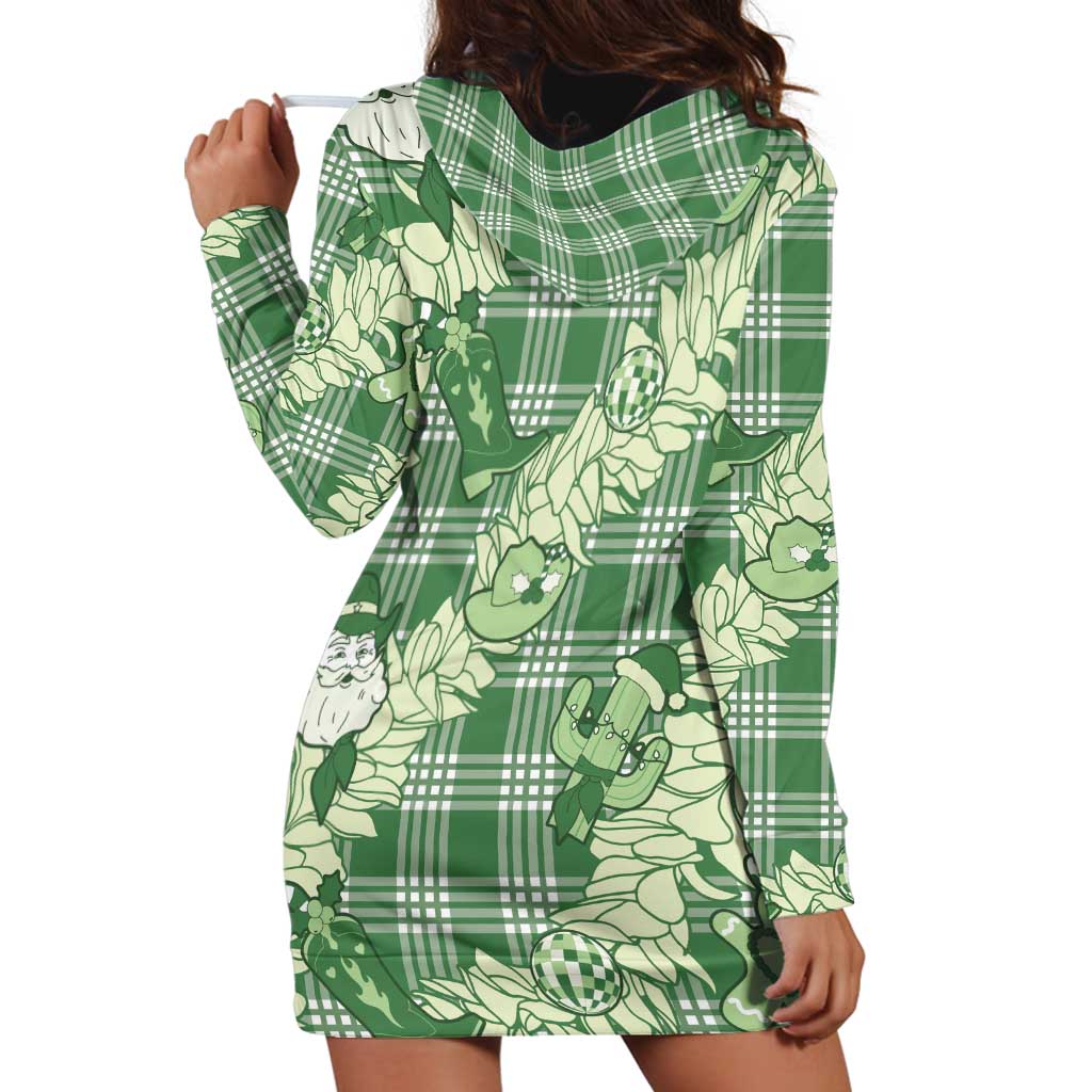 Green Palaka Hawaii Cowboy Christmas Hoodie Dress Paniolo Mix Maile Lei LT7 - Polynesian Pride