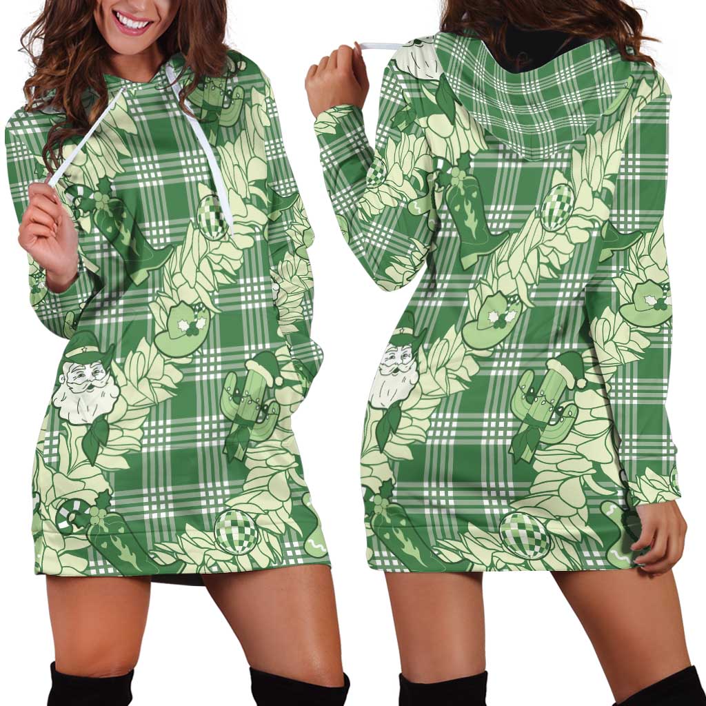 Green Palaka Hawaii Cowboy Christmas Hoodie Dress Paniolo Mix Maile Lei LT7 - Polynesian Pride