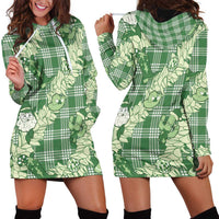 Green Palaka Hawaii Cowboy Christmas Hoodie Dress Paniolo Mix Maile Lei LT7 - Polynesian Pride