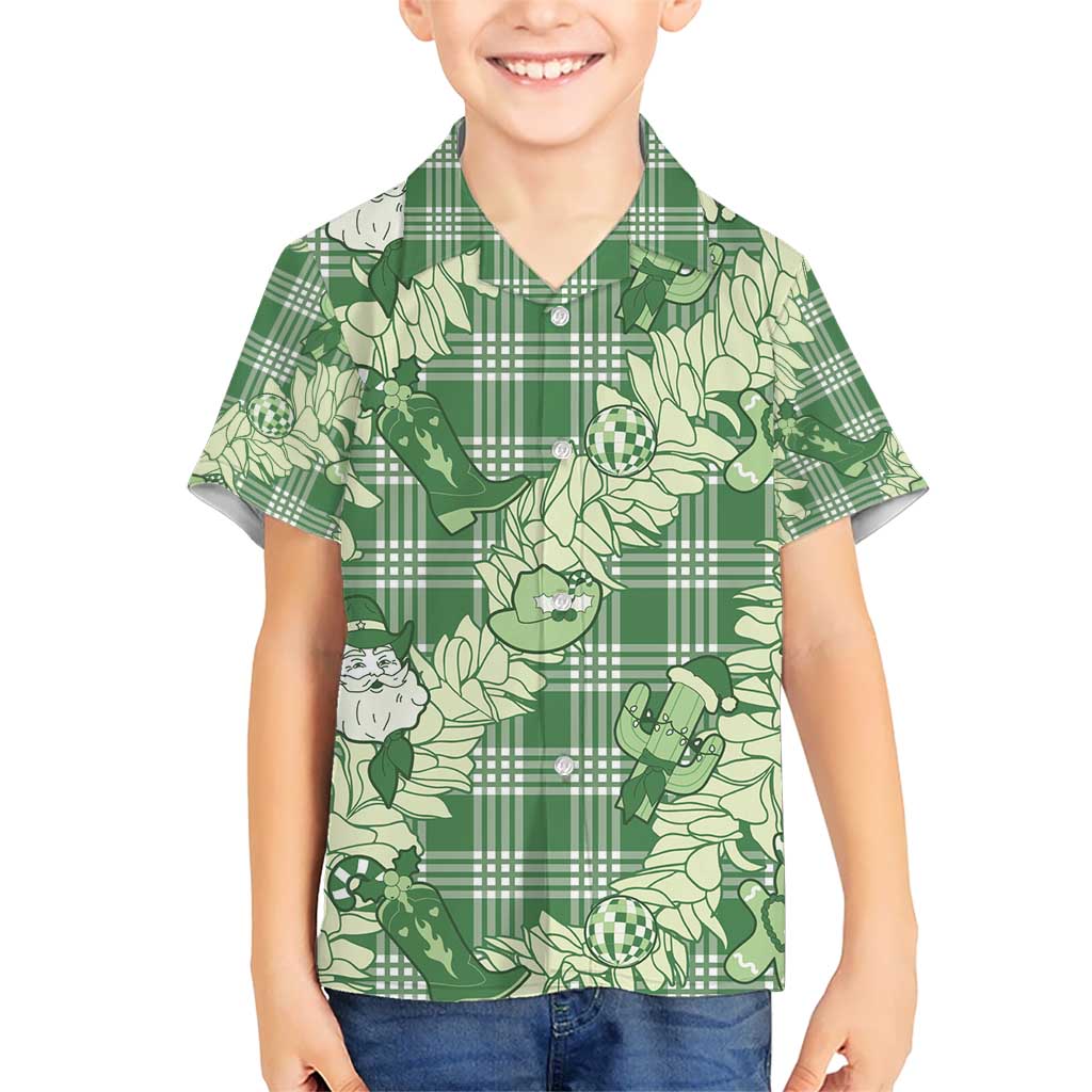 Green Palaka Hawaii Cowboy Christmas Kid Hawaiian Shirt Paniolo Mix Maile Lei LT7 Kid Green - Polynesian Pride