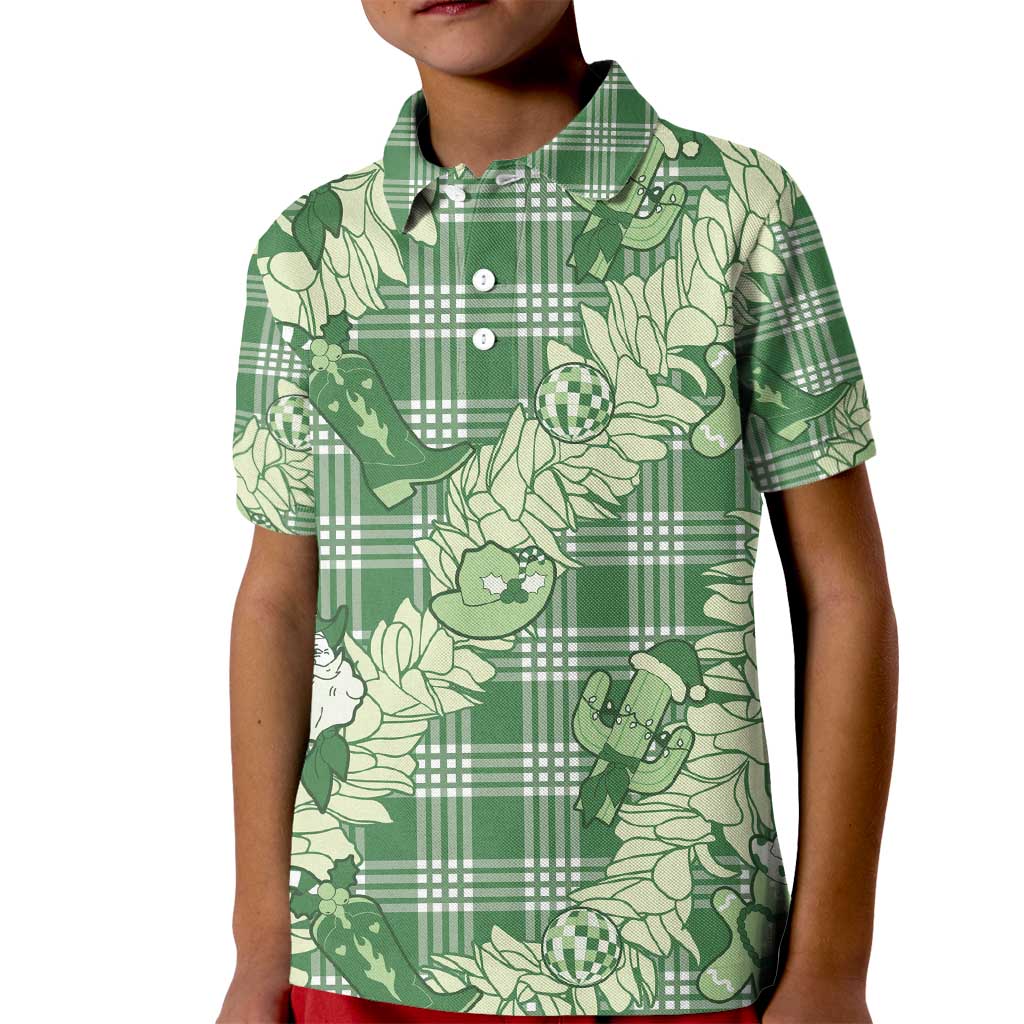 Green Palaka Hawaii Cowboy Christmas Kid Polo Shirt Paniolo Mix Maile Lei LT7 Kid Green - Polynesian Pride