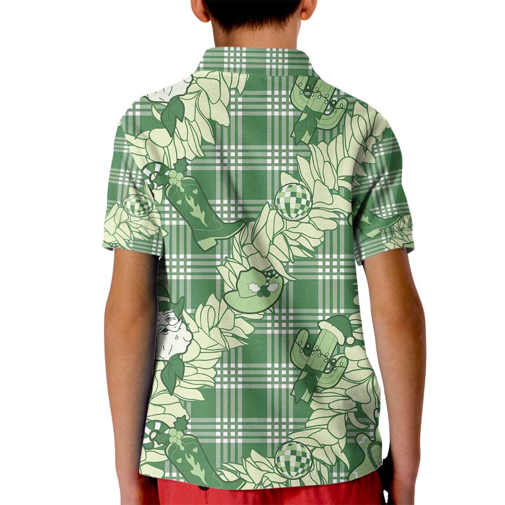 Green Palaka Hawaii Cowboy Christmas Kid Polo Shirt Paniolo Mix Maile Lei LT7 - Polynesian Pride
