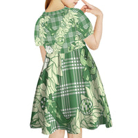 Green Palaka Hawaii Cowboy Christmas Kid Short Sleeve Dress Paniolo Mix Maile Lei LT7 - Polynesian Pride