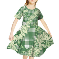 Green Palaka Hawaii Cowboy Christmas Kid Short Sleeve Dress Paniolo Mix Maile Lei LT7 - Polynesian Pride