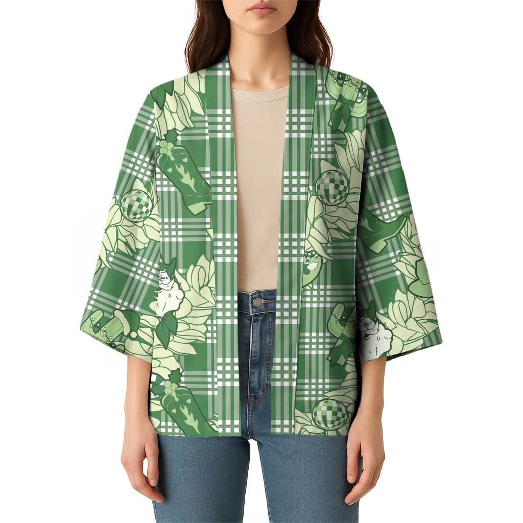 Green Palaka Hawaii Cowboy Christmas Kimono Paniolo Mix Maile Lei - Polynesian Pride