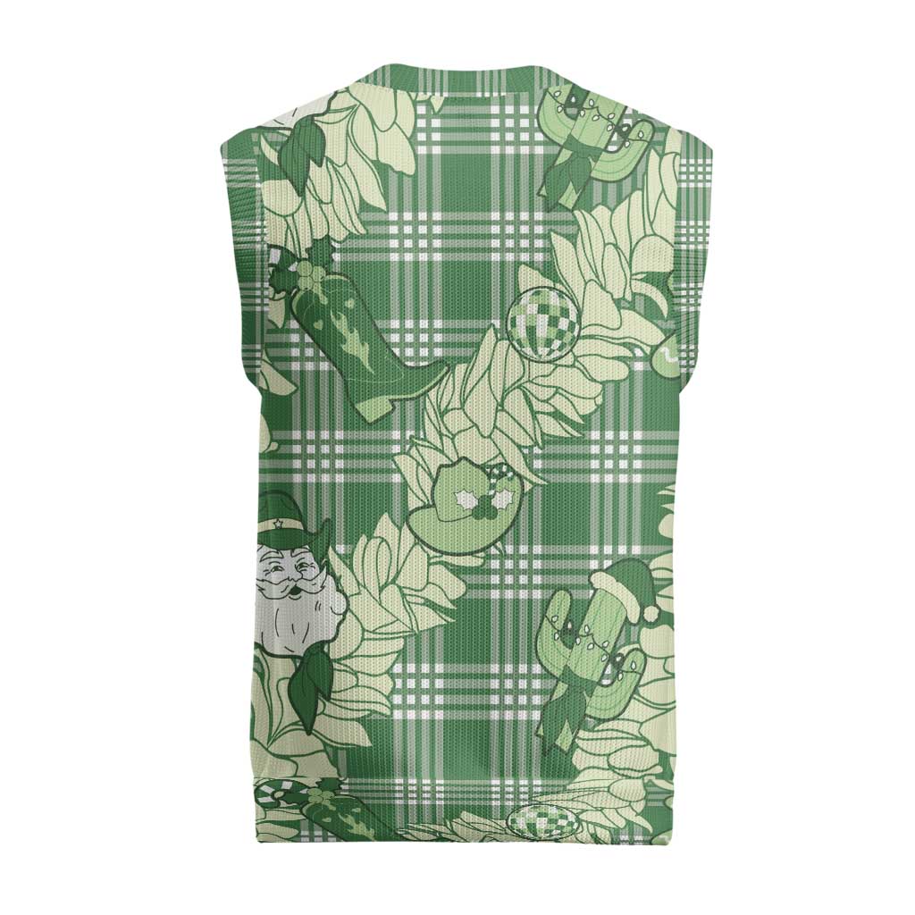 Green Palaka Hawaii Cowboy Christmas Knitted V-Neck Vest Paniolo Mix Maile Lei LT7 - Polynesian Pride