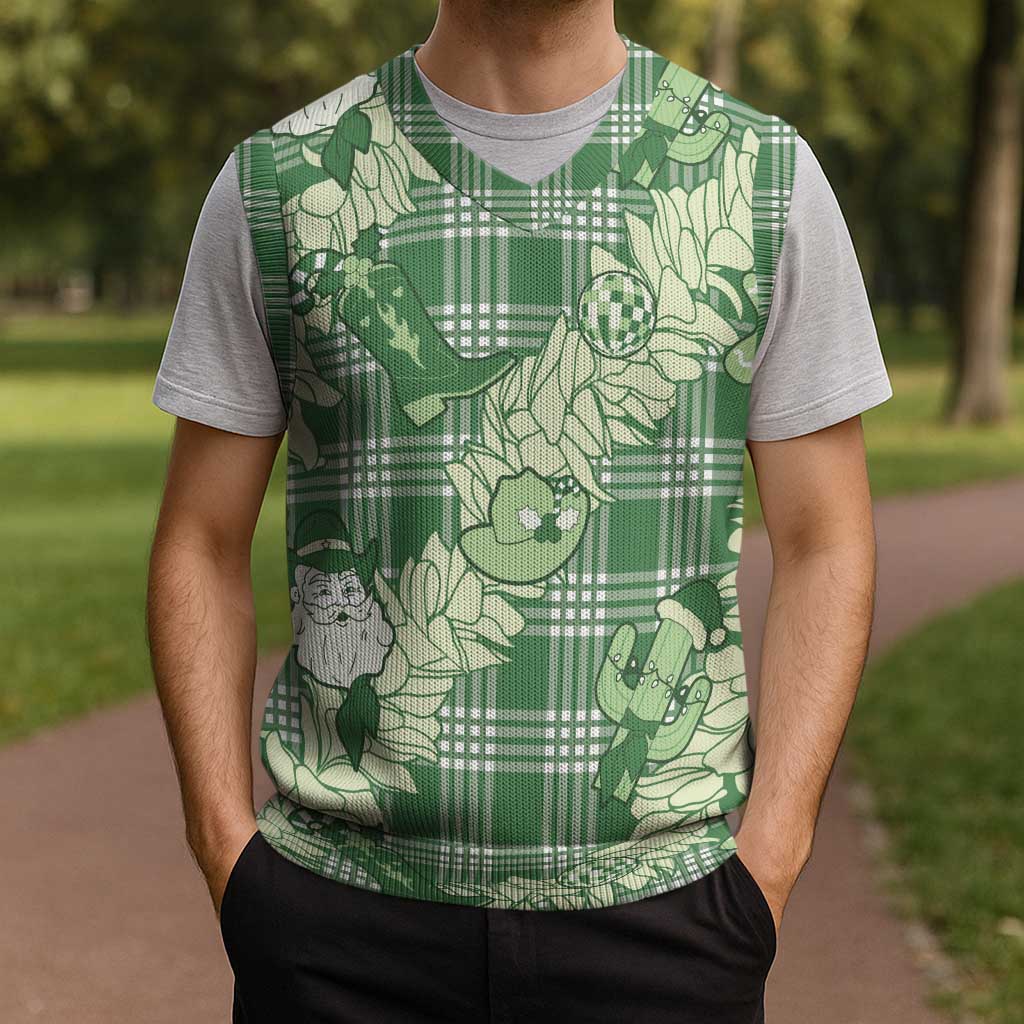 Green Palaka Hawaii Cowboy Christmas Knitted V-Neck Vest Paniolo Mix Maile Lei LT7 - Polynesian Pride