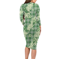 Green Palaka Hawaii Cowboy Christmas Long Sleeve Bodycon Dress Paniolo Mix Maile Lei LT7 - Polynesian Pride