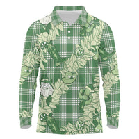 Green Palaka Hawaii Cowboy Christmas Long Sleeve Polo Shirt Paniolo Mix Maile Lei LT7 Green - Polynesian Pride