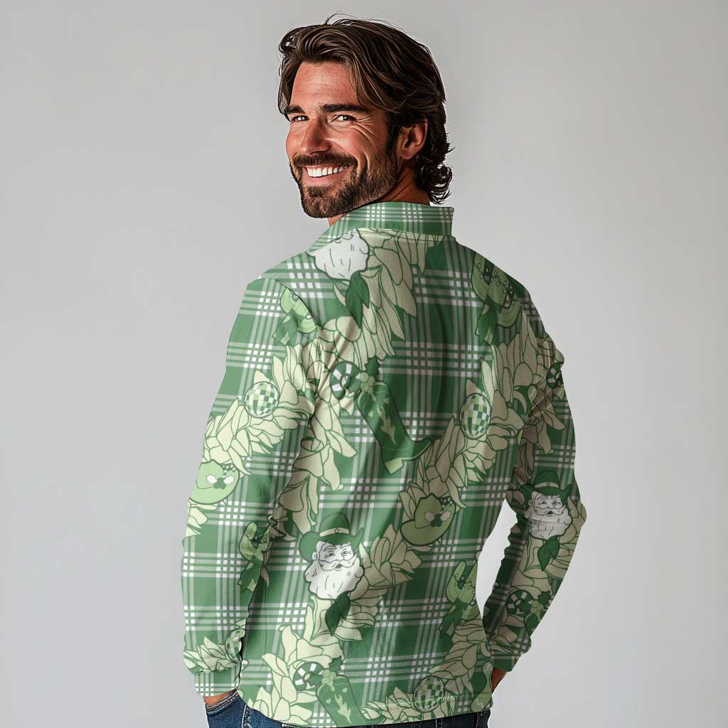 Green Palaka Hawaii Cowboy Christmas Long Sleeve Polo Shirt Paniolo Mix Maile Lei LT7 - Polynesian Pride