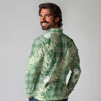 Green Palaka Hawaii Cowboy Christmas Long Sleeve Polo Shirt Paniolo Mix Maile Lei LT7 - Polynesian Pride
