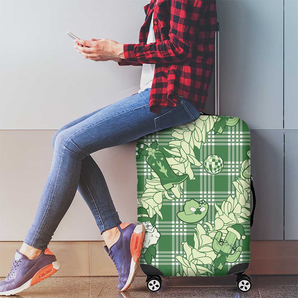 Green Palaka Hawaii Cowboy Christmas Luggage Cover Paniolo Mix Maile Lei - Polynesian Pride