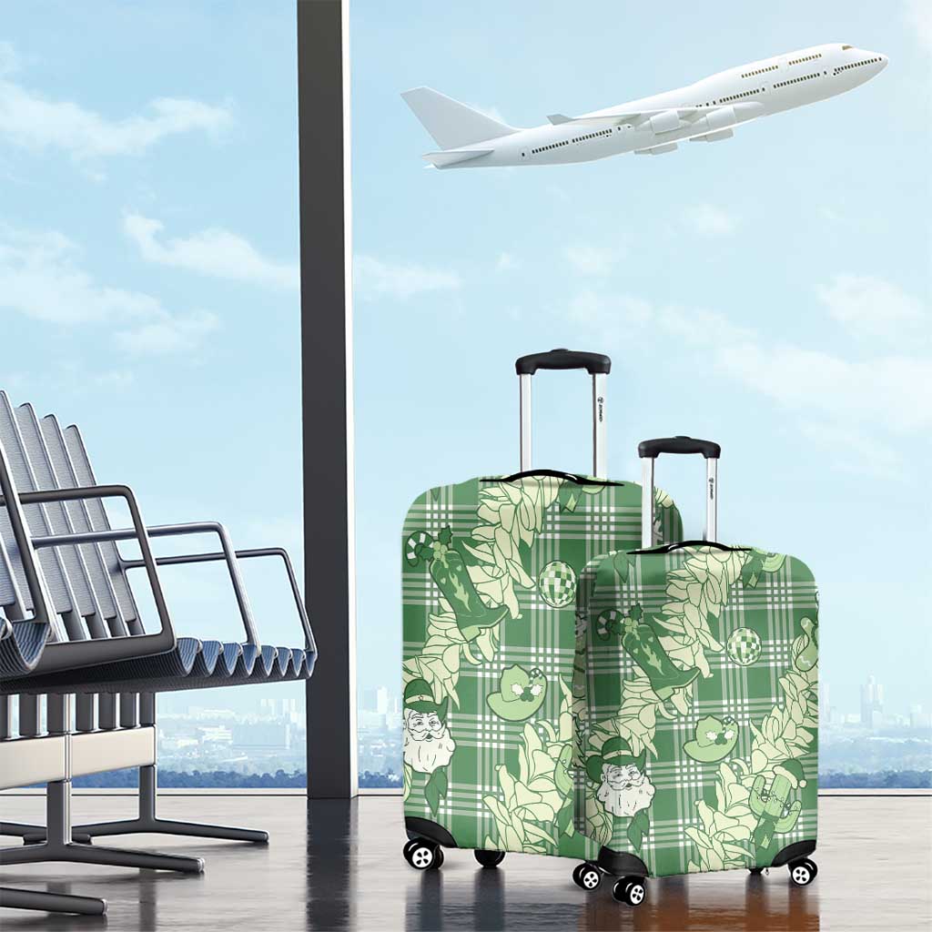 Green Palaka Hawaii Cowboy Christmas Luggage Cover Paniolo Mix Maile Lei - Polynesian Pride