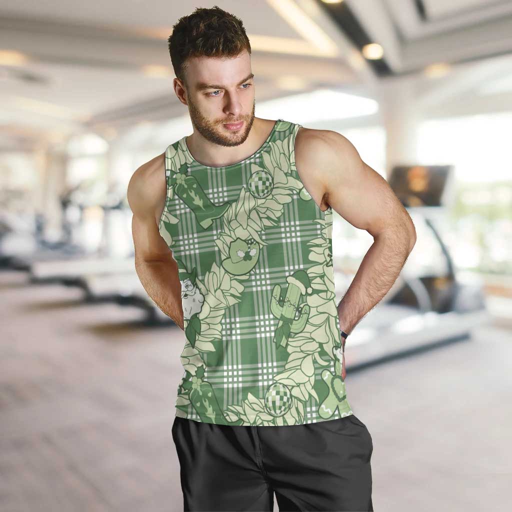 Green Palaka Hawaii Cowboy Christmas Men Tank Top Paniolo Mix Maile Lei - Polynesian Pride