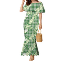 Green Palaka Hawaii Cowboy Christmas Mermaid Dress Paniolo Mix Maile Lei LT7 Women Green - Polynesian Pride