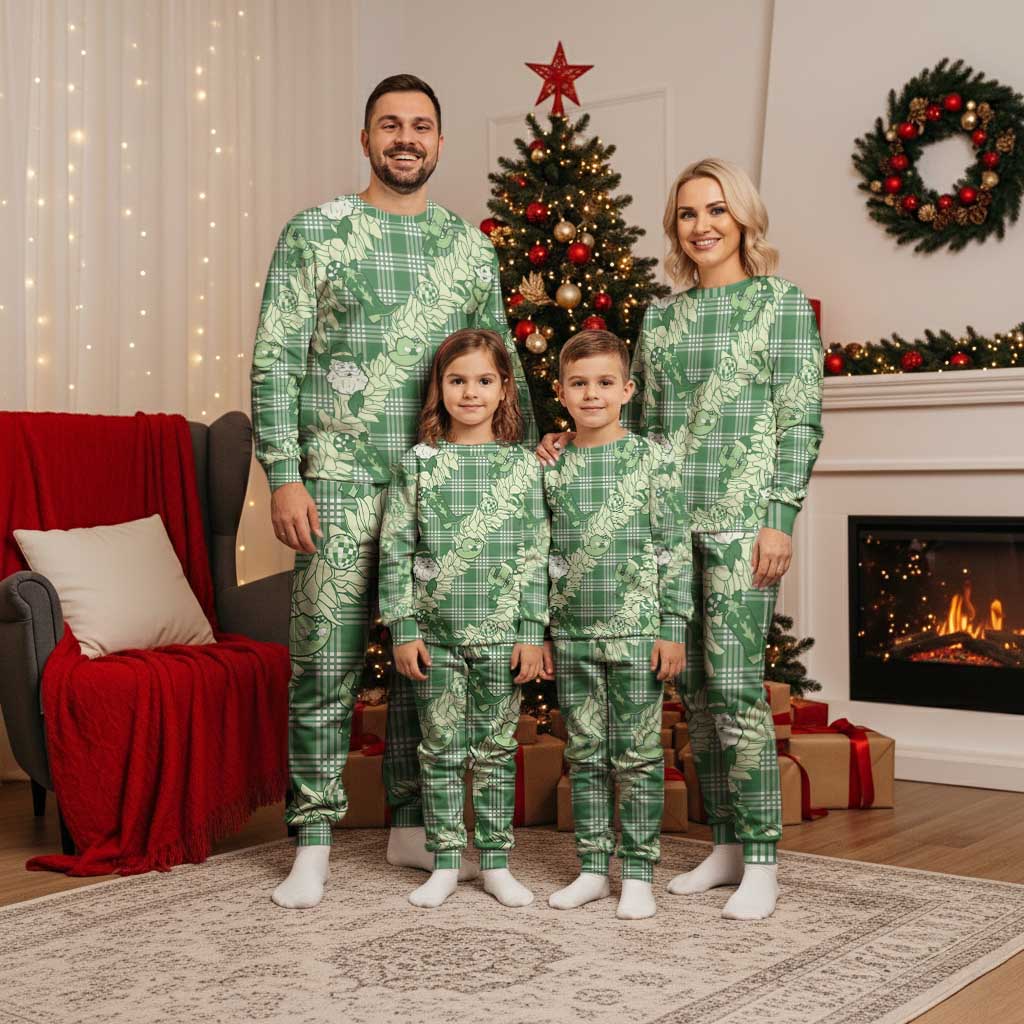 Green Palaka Hawaii Cowboy Christmas Pajama Set Paniolo Mix Maile Lei - Polynesian Pride