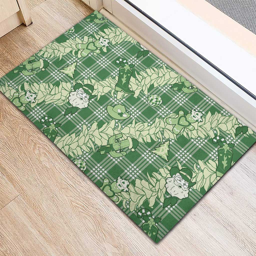Green Palaka Hawaii Cowboy Christmas Rubber Doormat Paniolo Mix Maile Lei LT7 - Polynesian Pride