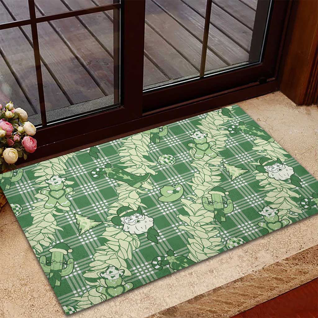 Green Palaka Hawaii Cowboy Christmas Rubber Doormat Paniolo Mix Maile Lei LT7 - Polynesian Pride