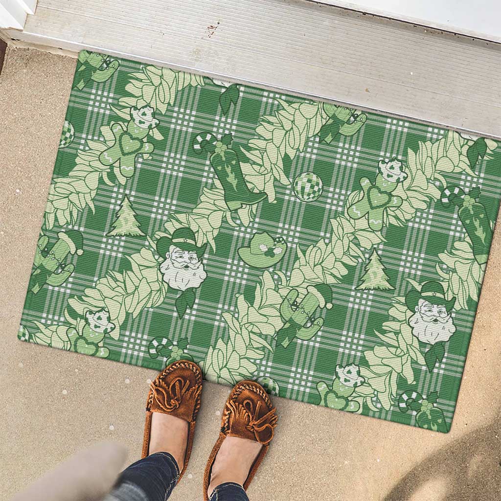 Green Palaka Hawaii Cowboy Christmas Rubber Doormat Paniolo Mix Maile Lei LT7 - Polynesian Pride
