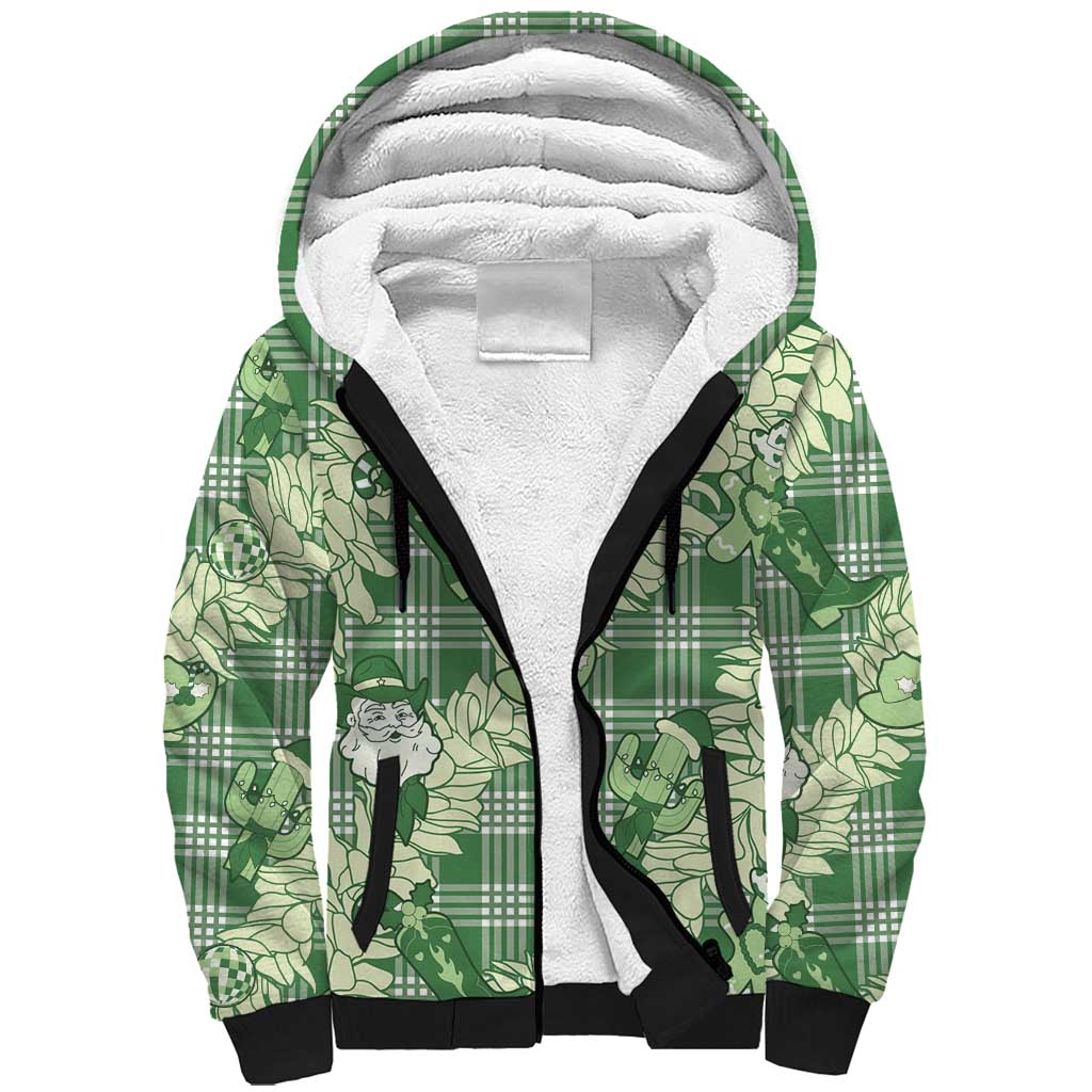 Green Palaka Hawaii Cowboy Christmas Sherpa Hoodie Paniolo Mix Maile Lei LT7 Unisex Green - Polynesian Pride