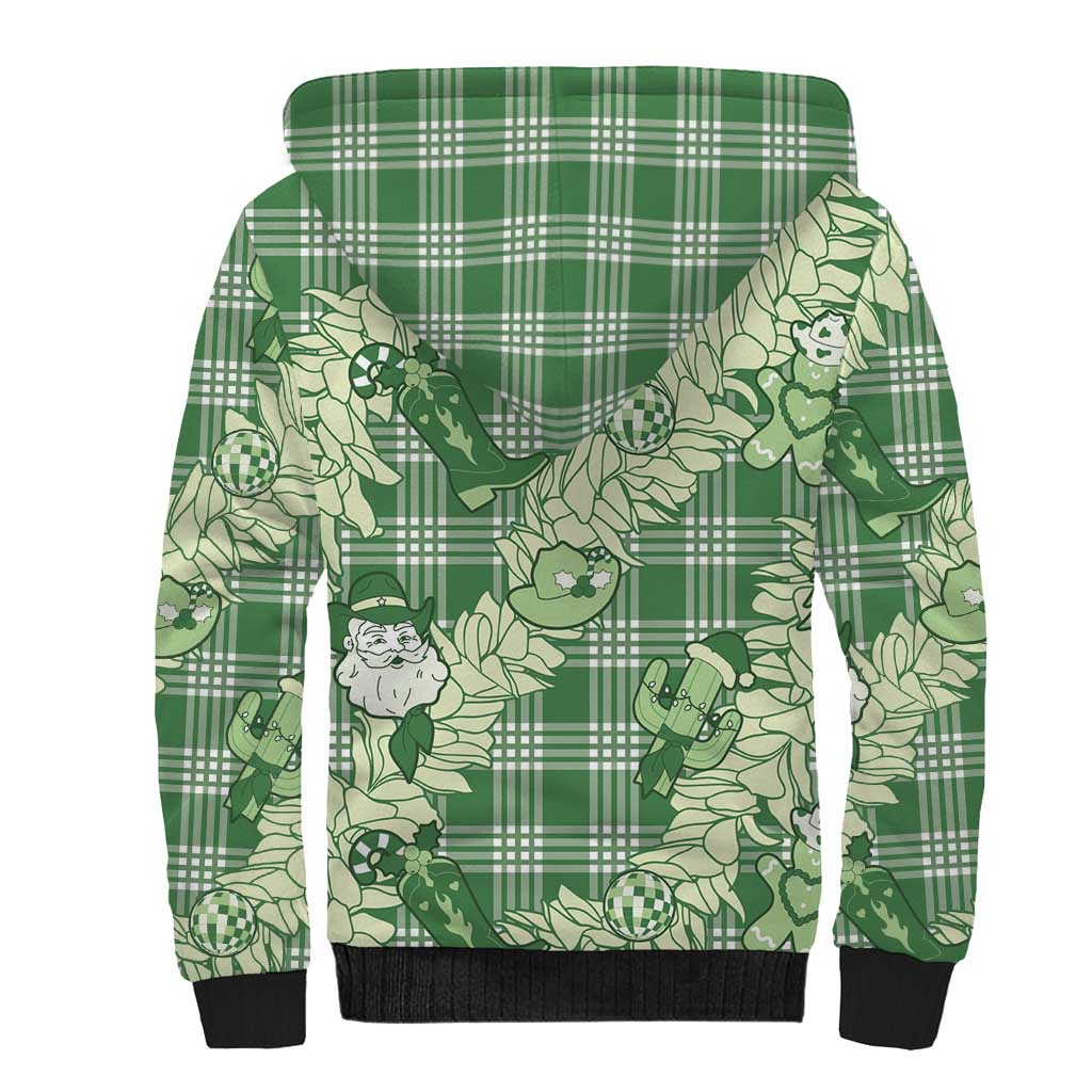Green Palaka Hawaii Cowboy Christmas Sherpa Hoodie Paniolo Mix Maile Lei LT7 - Polynesian Pride